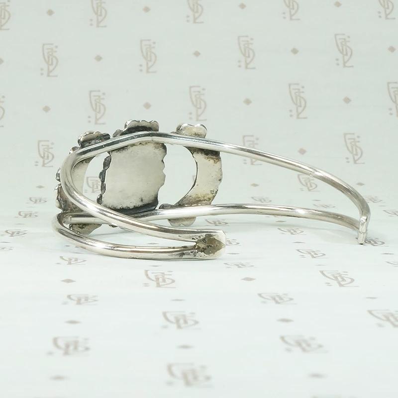 Petit Point Turquoise & Silver Cuff with Lunar Pattern