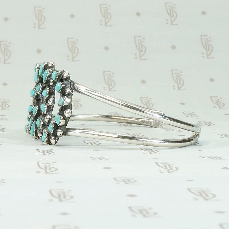 Petit Point Turquoise & Silver Cuff with Lunar Pattern