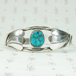 Kingman Turquoise Navajo Cuff with Stamped Silver Appliqué