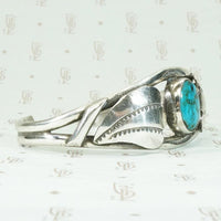 Kingman Turquoise Navajo Cuff with Stamped Silver Appliqué