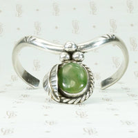 Glossy Green Jade  & Sterling Silver Cuff Bracelet