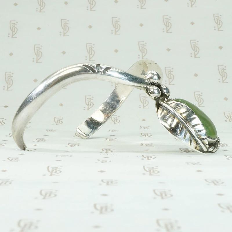 Glossy Green Jade  & Sterling Silver Cuff Bracelet