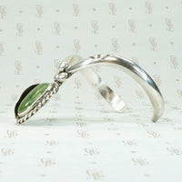 Glossy Green Jade  & Sterling Silver Cuff Bracelet