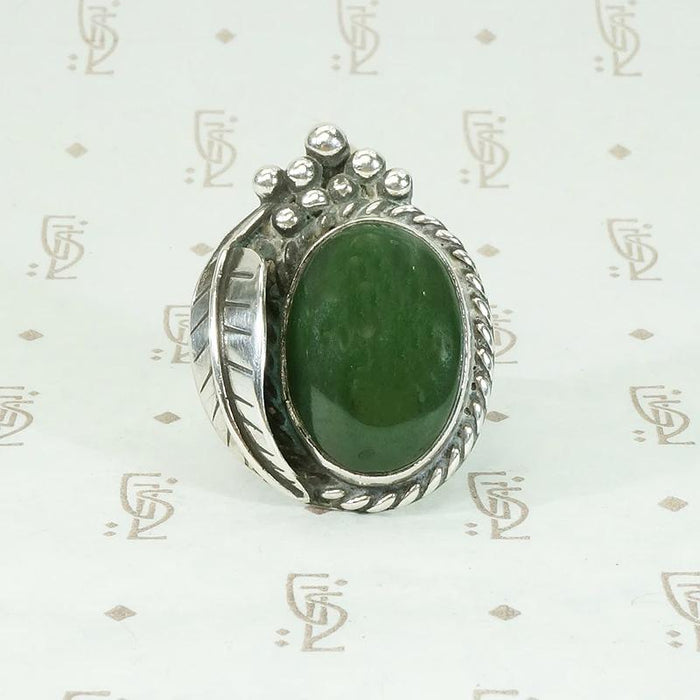 Mossy Green Jade & Sterling Silver Ring