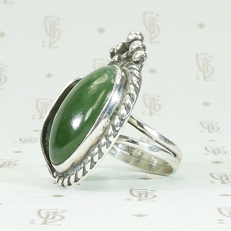 Mossy Green Jade & Sterling Silver Ring
