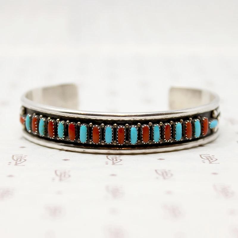 Zuni Needle Point Silver Cuff Signed E. L. Lonasee