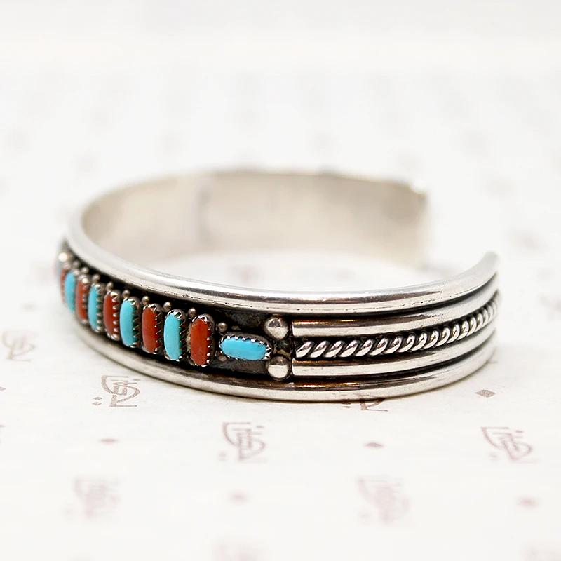 Zuni Needle Point Silver Cuff Signed E. L. Lonasee