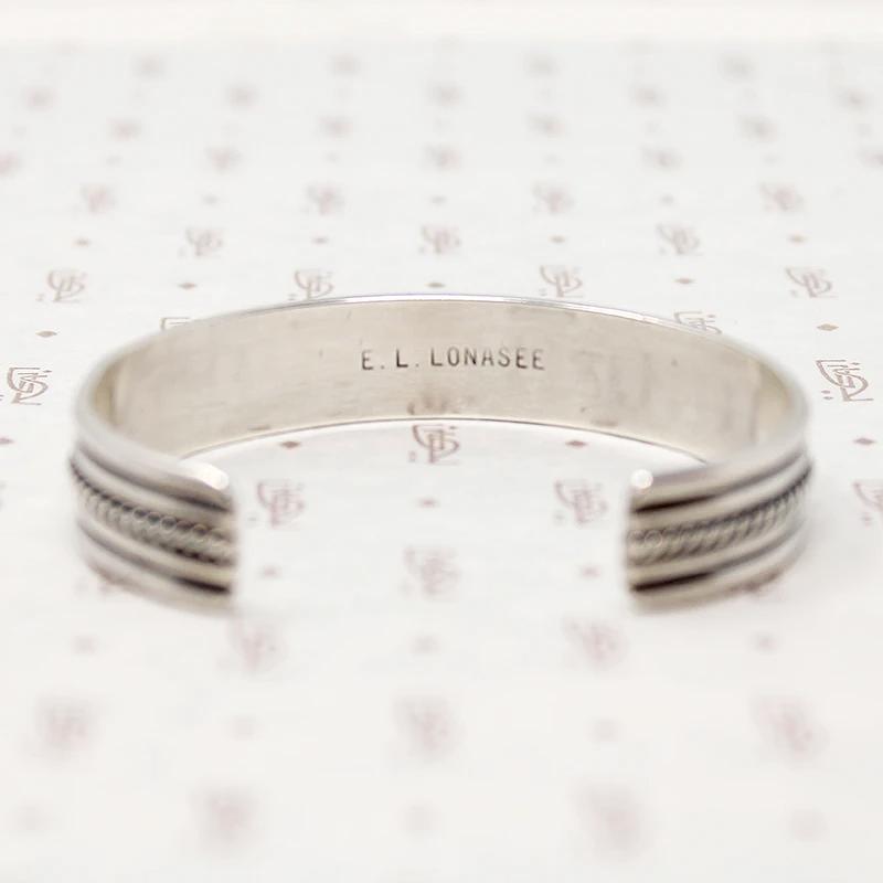 Zuni Needle Point Silver Cuff Signed E. L. Lonasee