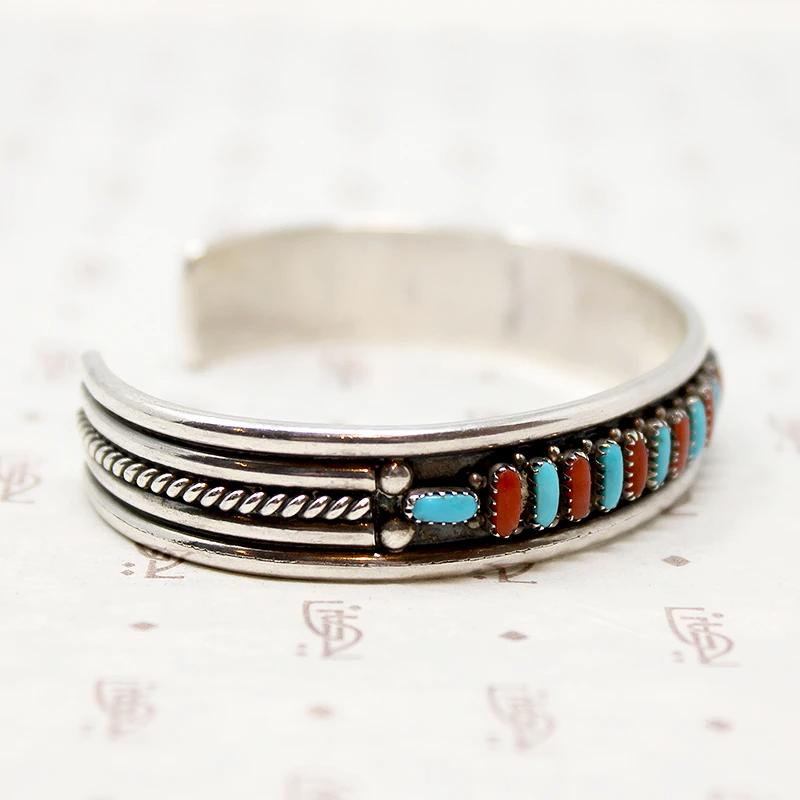 Zuni Needle Point Silver Cuff Signed E. L. Lonasee