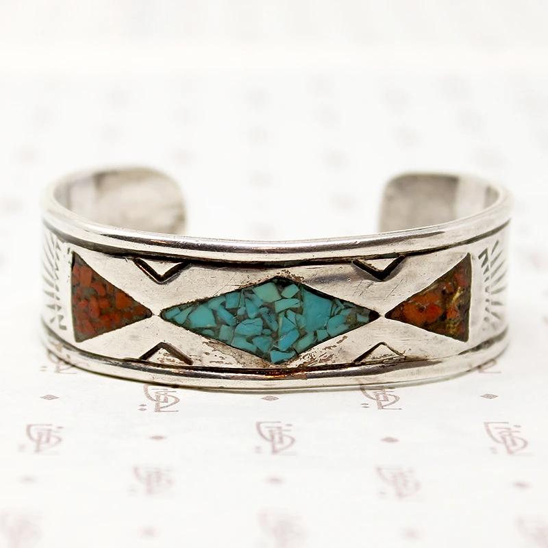 Handsome Signed Silver Cuff with Inlay