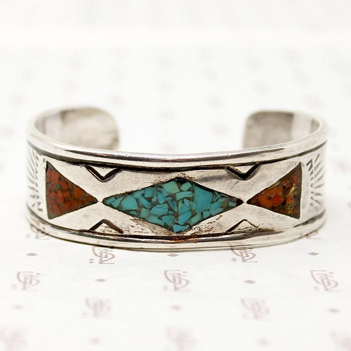 Handsome Signed Silver Cuff with Inlay