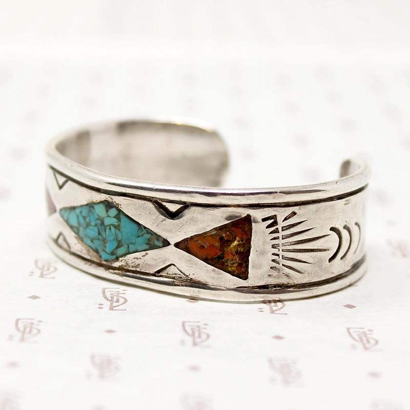 Handsome Signed Silver Cuff with Inlay