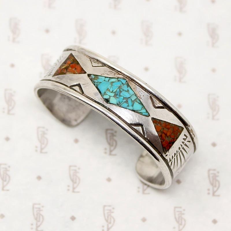 Handsome Signed Silver Cuff with Inlay