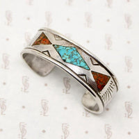 Handsome Signed Silver Cuff with Inlay