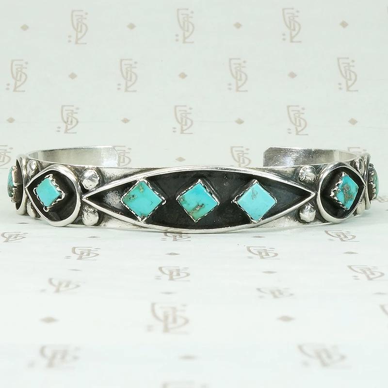 Zuni Cuff with Turquoise & Silver Overlay by Escalio