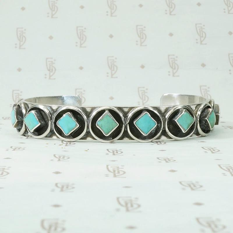 Slim Silver & Turquoise Cuff by Zuni Artist Cachini