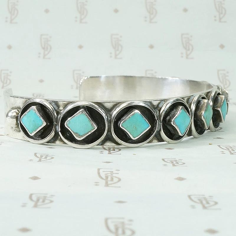 Slim Silver & Turquoise Cuff by Zuni Artist Cachini