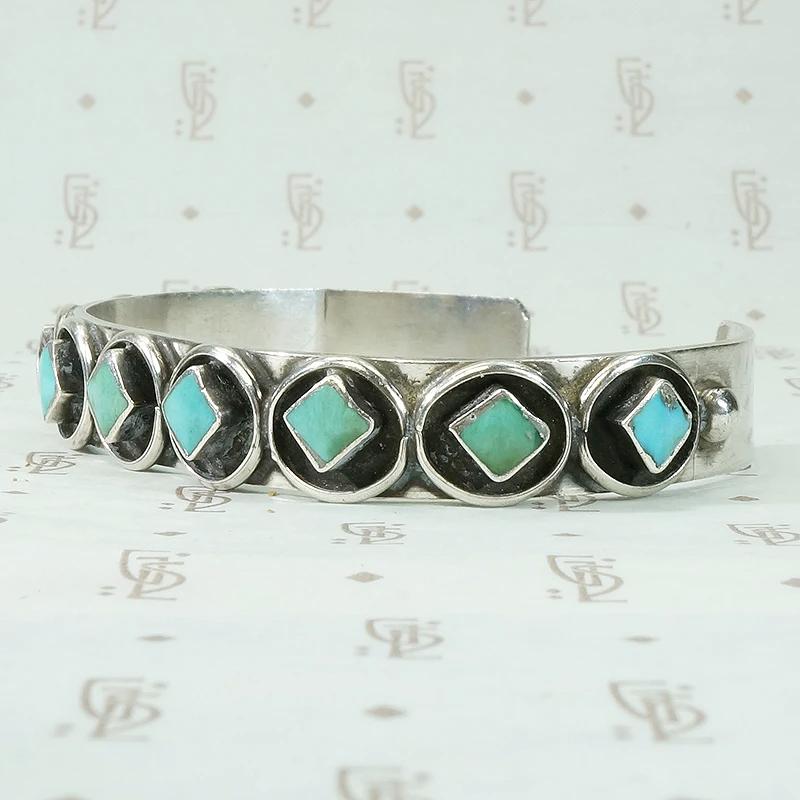 Slim Silver & Turquoise Cuff by Zuni Artist Cachini