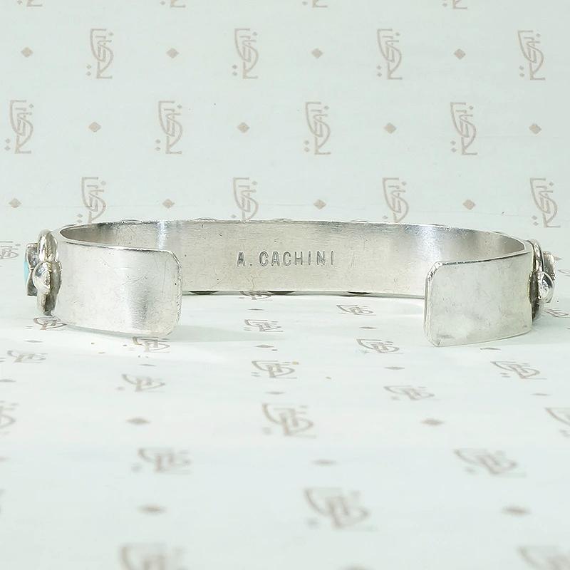 Slim Silver & Turquoise Cuff by Zuni Artist Cachini