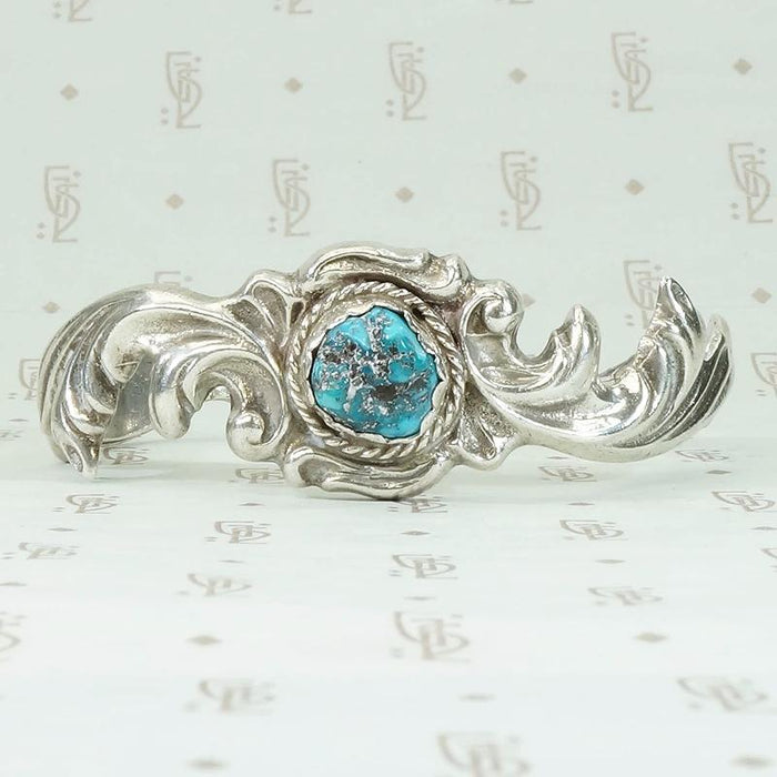Romantic Sand Cast Silver & Turquoise Navajo Cuff