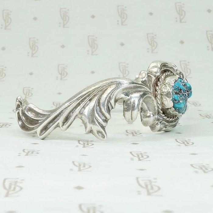 Romantic Sand Cast Silver & Turquoise Navajo Cuff