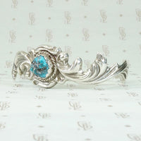Romantic Sand Cast Silver & Turquoise Navajo Cuff