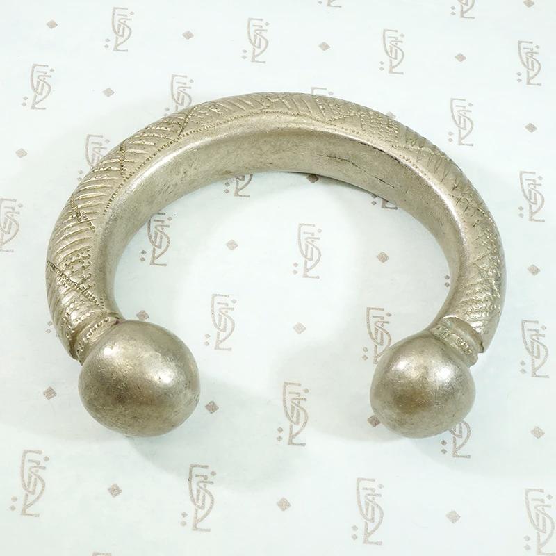 Chunky African Engraved White Brass Cuff
