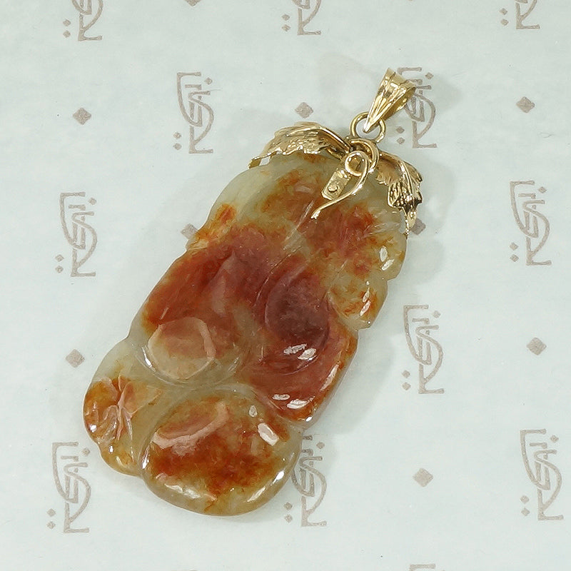 Celadon and Red Jade Carved Pendant