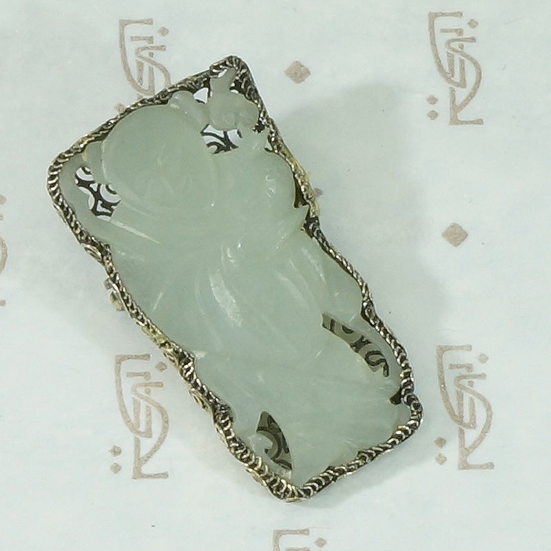 Carved Celadon Jade Brooch