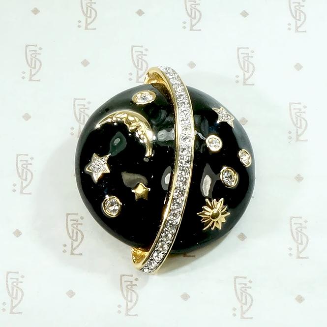 Celestial Planet Brooch Spangled with Swarovski Crystals