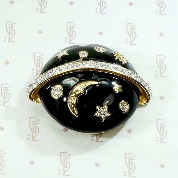 Celestial Planet Brooch Spangled with Swarovski Crystals
