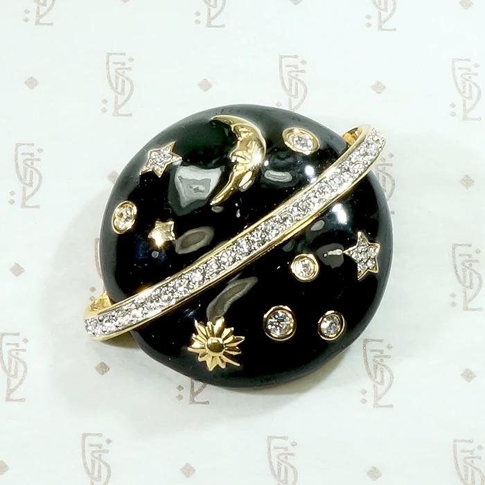 Celestial Planet Brooch Spangled with Swarovski Crystals