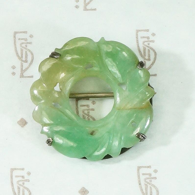 Antique Carved Jade Brooch