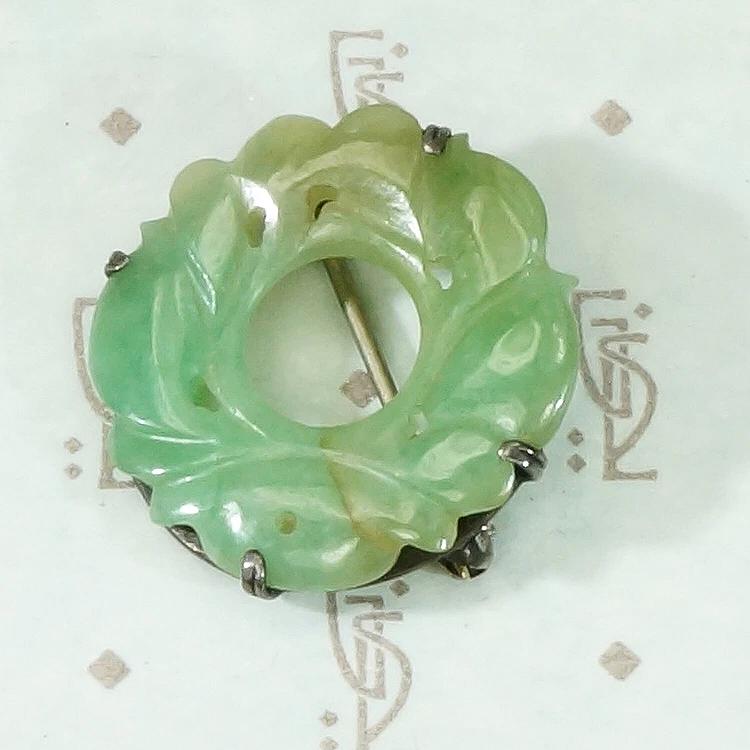 Antique Carved Jade Brooch
