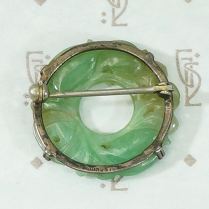 Antique Carved Jade Brooch