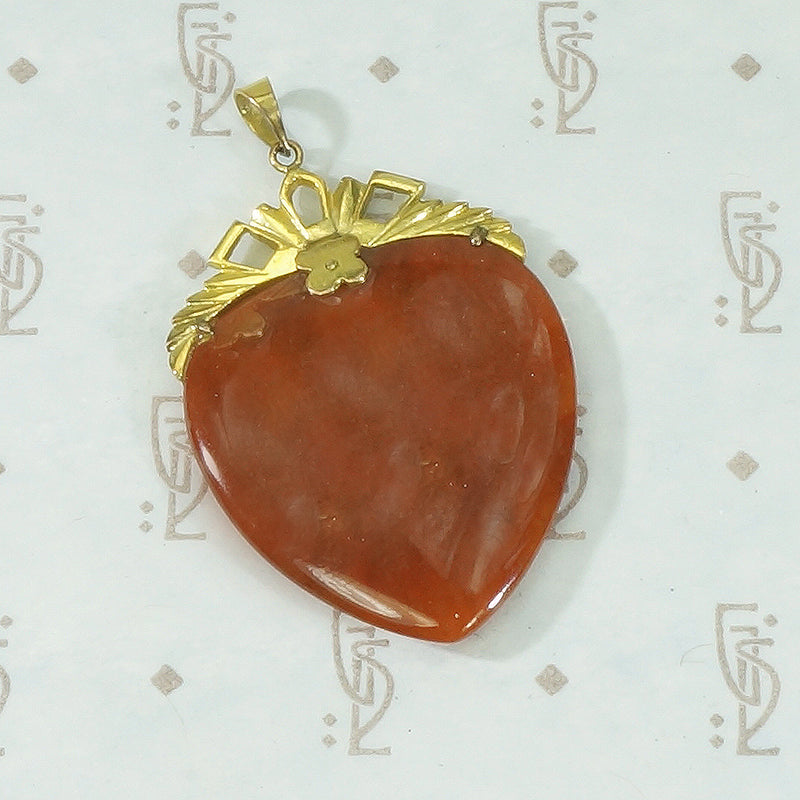Amazing Gold Topped Red Jade Heart