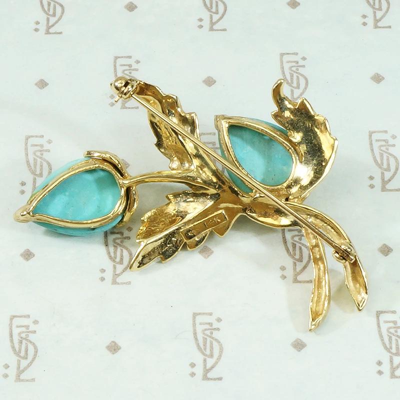 1960's Persian Turquoise 14k Yellow Gold Brooch