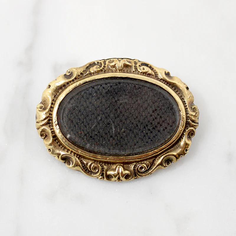 Sentimental Brunette Hair Work Brooch c. 1850