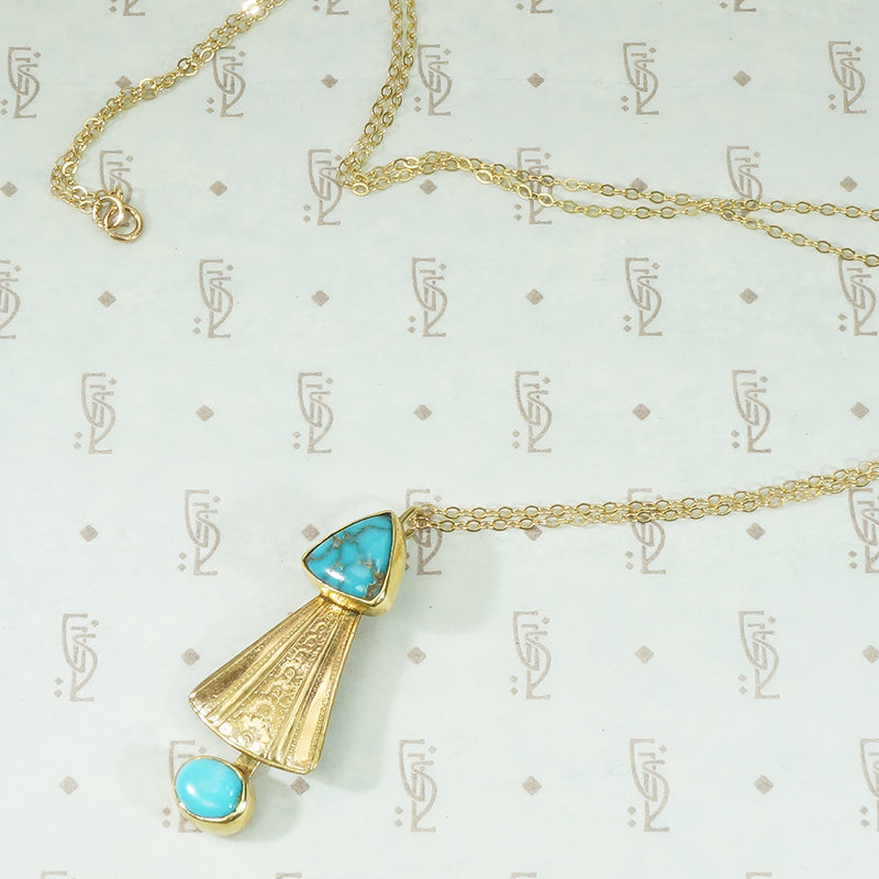 Turquoise and Gold Mid Century Pendant