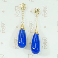 Rich Blue Lapis and Gold Drop Earrings
