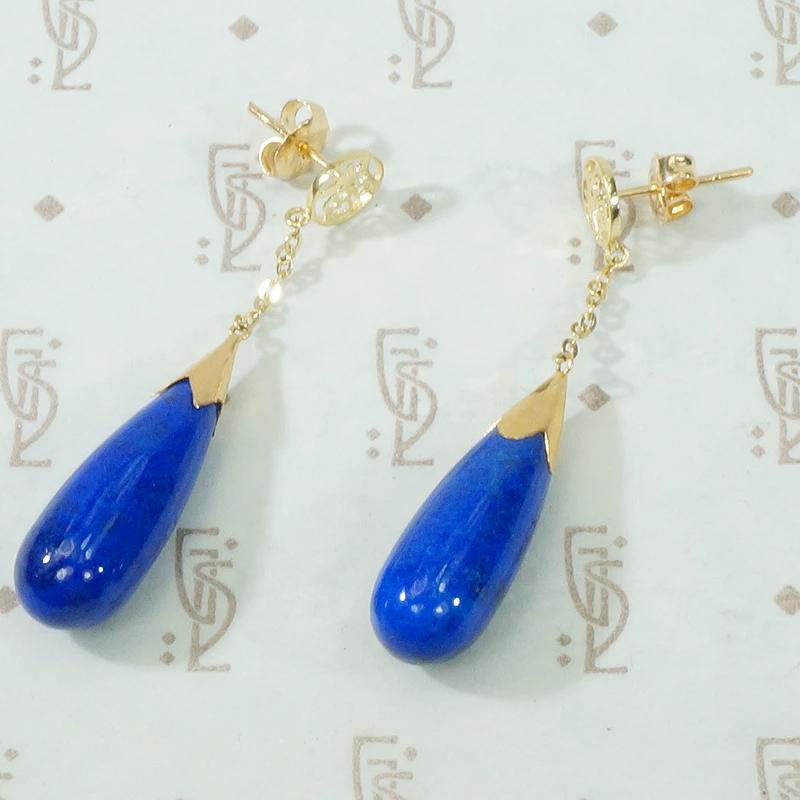 Rich Blue Lapis and Gold Drop Earrings