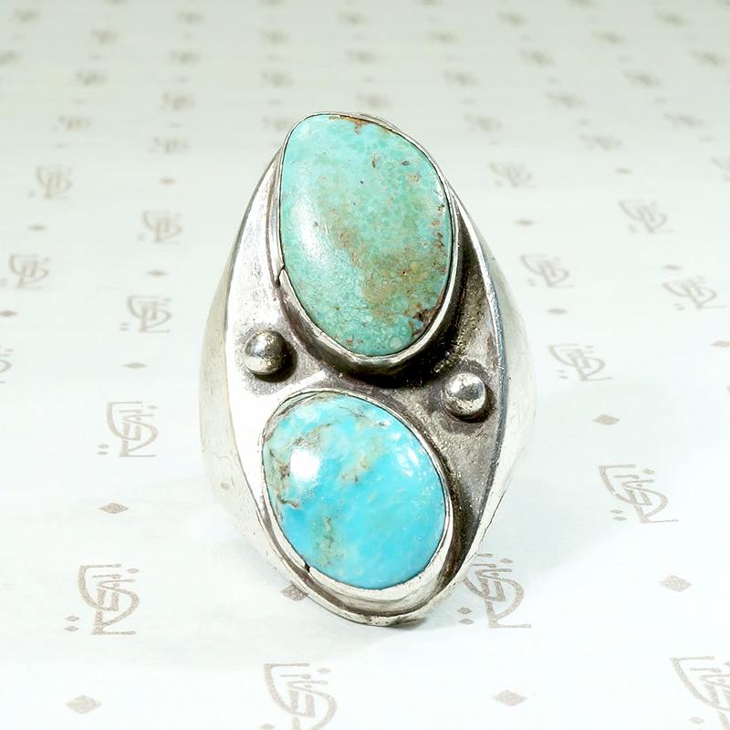 Distinctive Design Blue & Green Turquoise Silver Ring