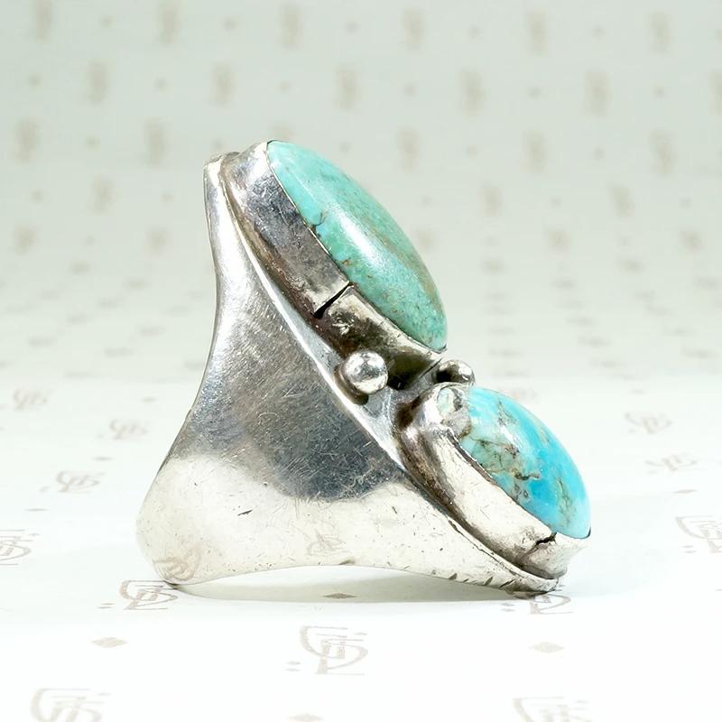 Distinctive Design Blue & Green Turquoise Silver Ring