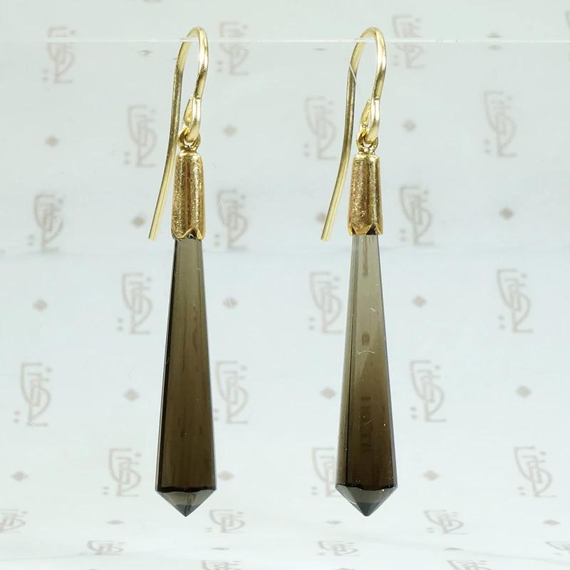 Faceted Smoky Quartz Drop Earrings in 18k Gold