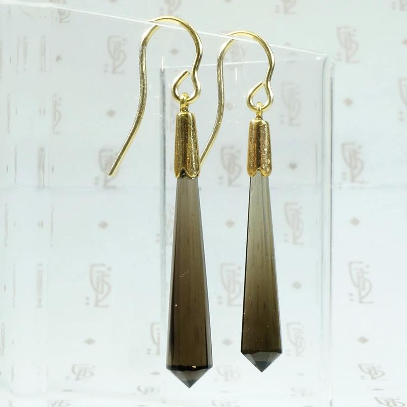 Faceted Smoky Quartz Drop Earrings in 18k Gold