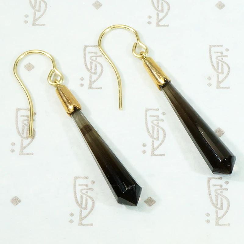 Faceted Smoky Quartz Drop Earrings in 18k Gold