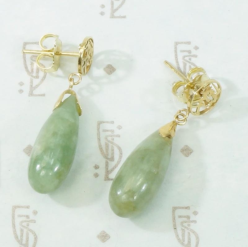 Mossy Green Jade Vintage Drop Earrings