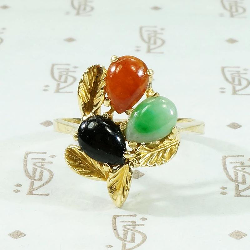 Gold Tri Color Jade Ring