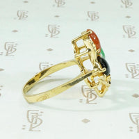 Gold Tri Color Jade Ring
