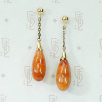 Red Jade Vintage Pendant Drop Earrings